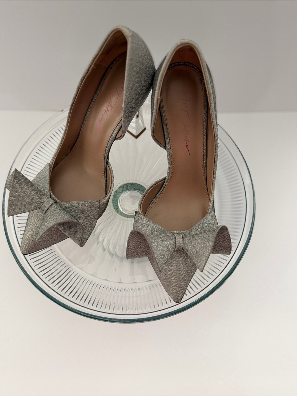 Betsey Johnson Silver Glitter Pointed-Toe D'Orsay Bow Pumps - Picture 10 of 12